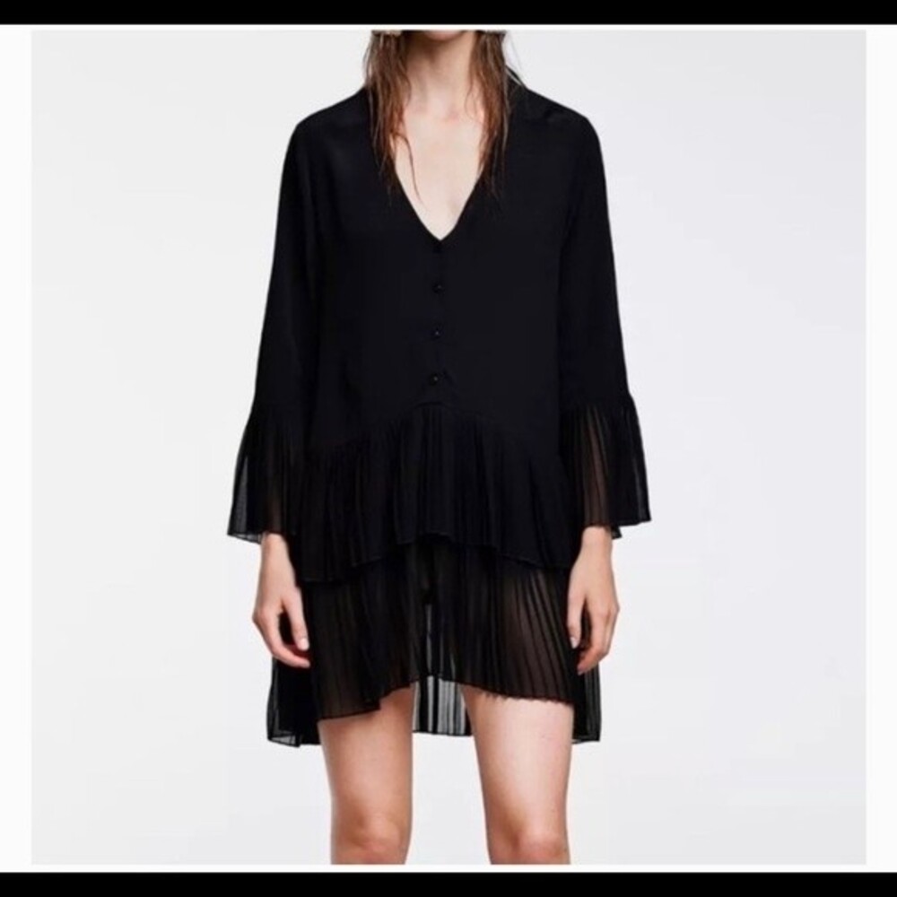 ZARA CONTRASTING PLEATED BLOUSE or DRESS ASYMMETRIC